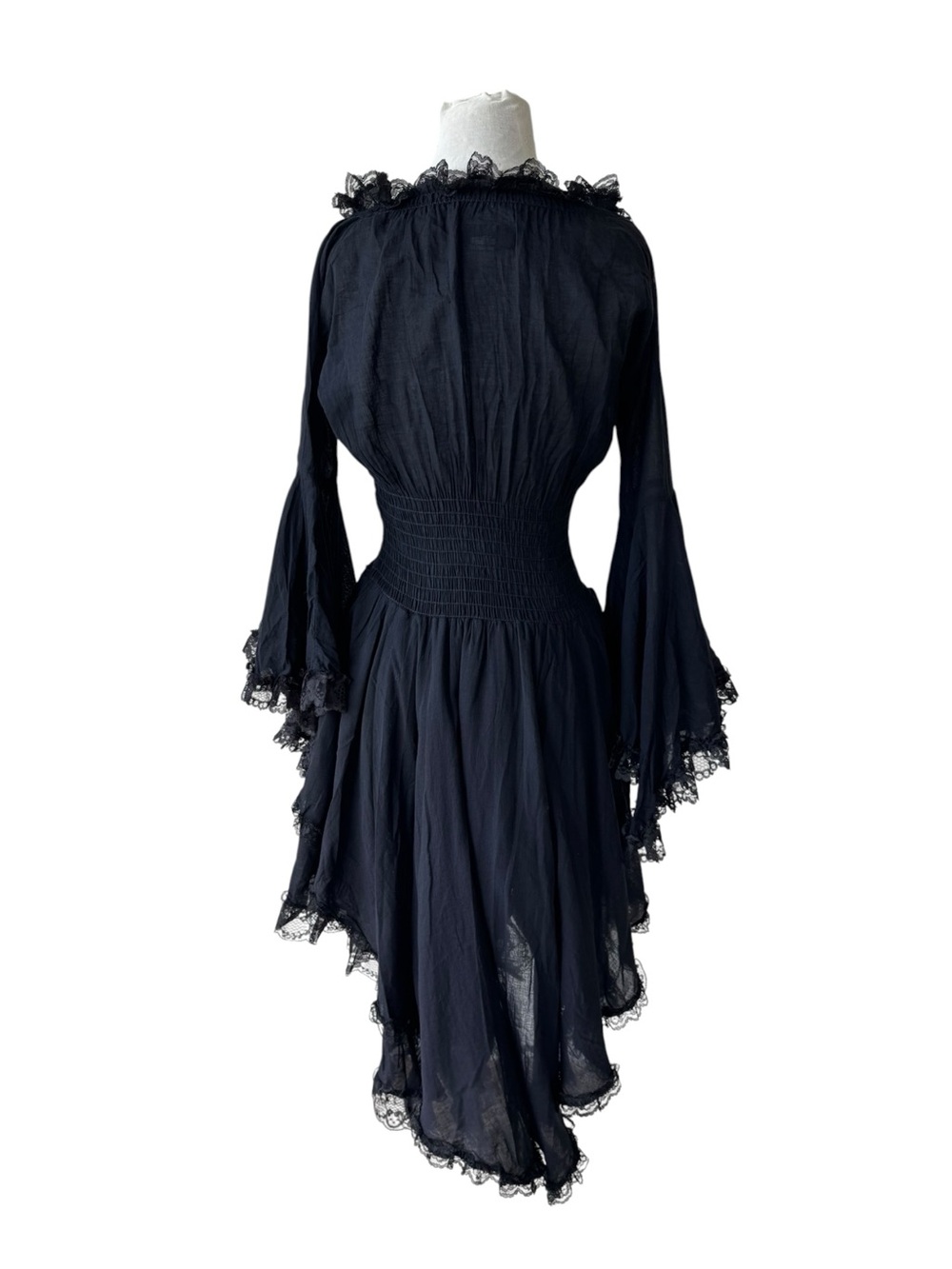Pyramid Collection Black Asymmetrical Dress Sz S Bell Sleeve Goth Witch Vamp - Picture 6 of 8